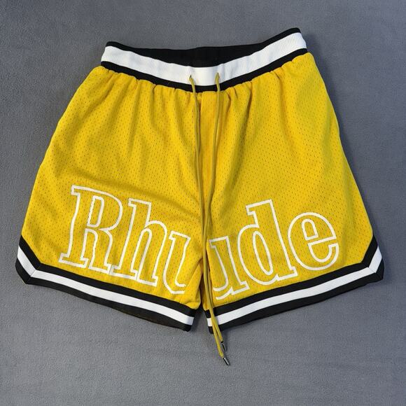 Rhude Other - Rhude Shorts Mens Large Yellow Court Logo 5" Basketball Extended Drawstrings
